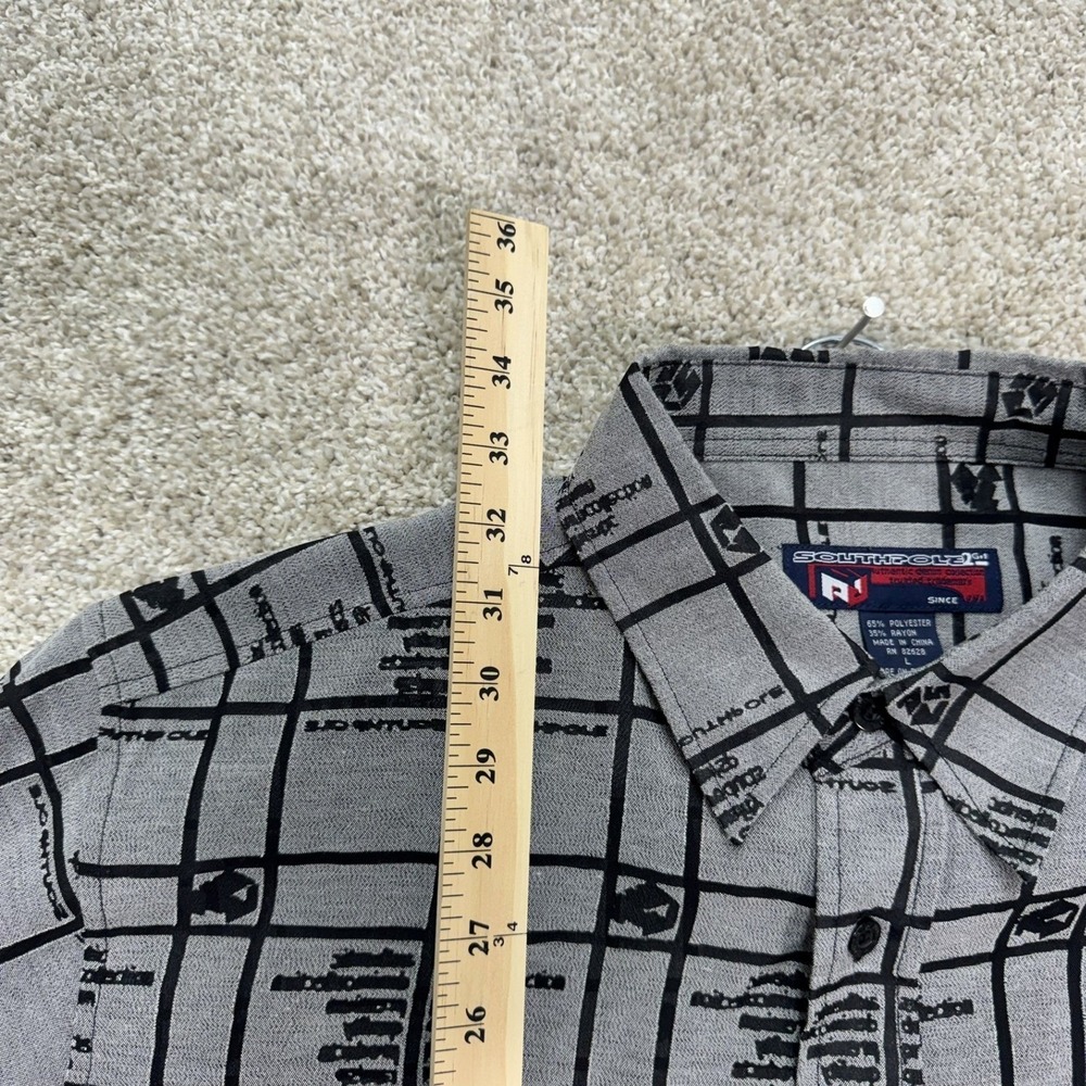 Southpole Button Up Shirt Men L Gray Black Grid Monogram Y2K Streetwear Baggy - Picture 5 of 6